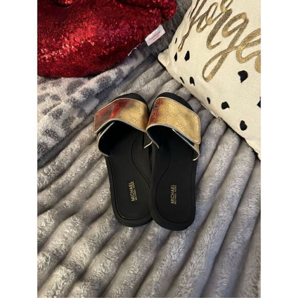 Sz10 nwot michael Kors Janice slide sandals w/logo bling black padded - Picture 5 of 8